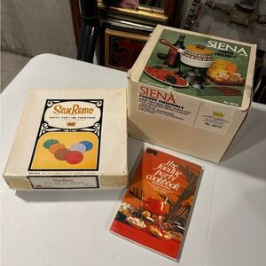 Vintage complete fondue set and cookbook